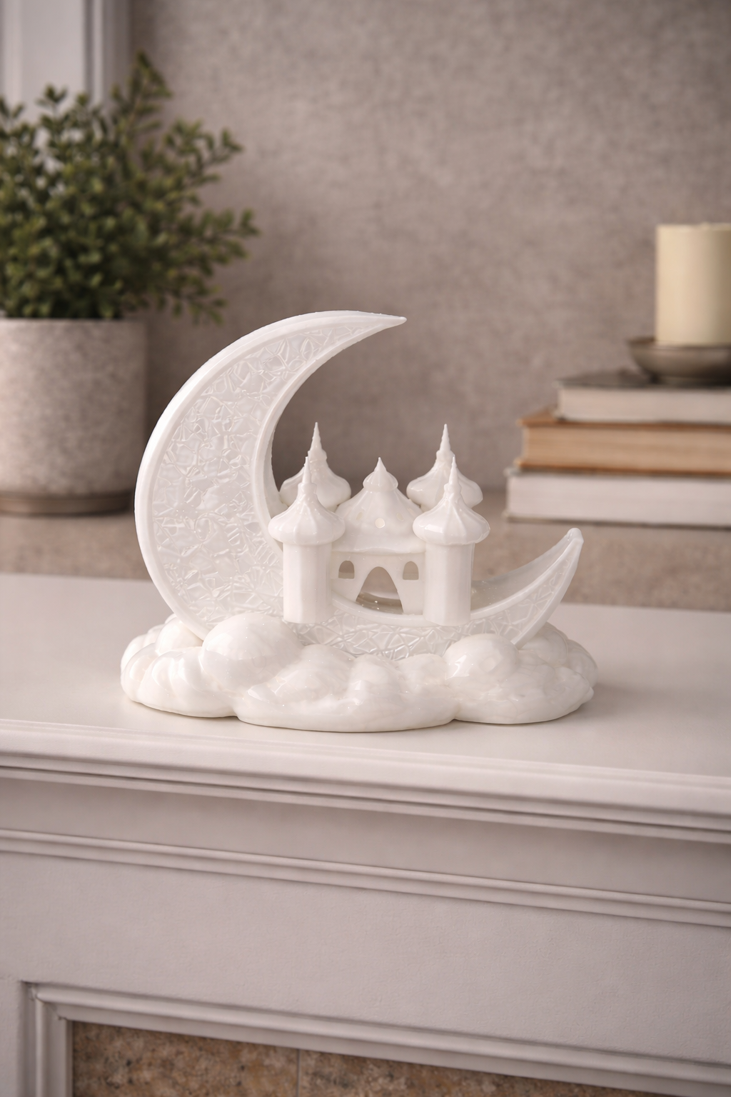 Crescent Moon with Masjid - 3D Printed Islamic Decor with Light-Up Base