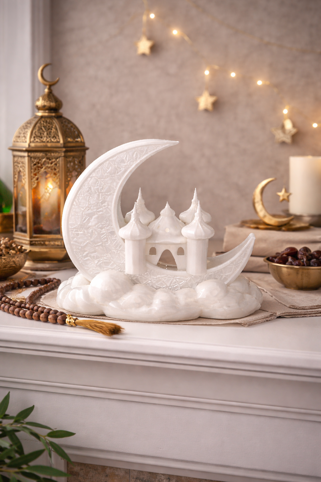 Crescent Moon with Masjid - 3D Printed Islamic Decor with Light-Up Base